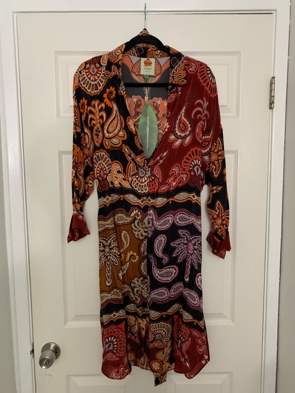 FARM Rio Multi-Color Paisley Long Sleeve Shirt Dress